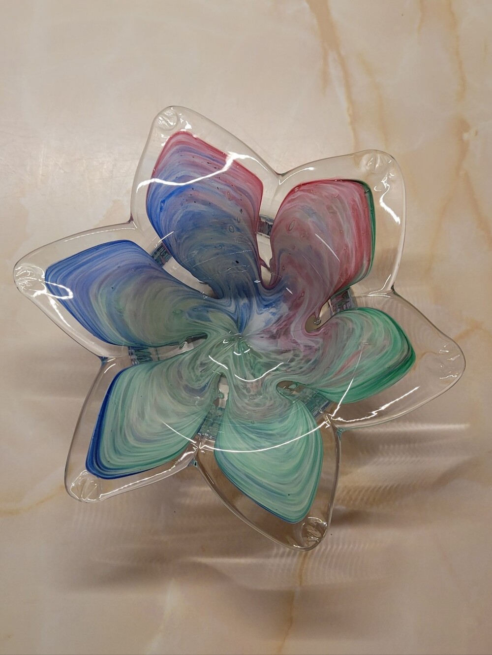 Vibtage Italian Handmade Murano Style Glass Flower Votive/Trinket Dish